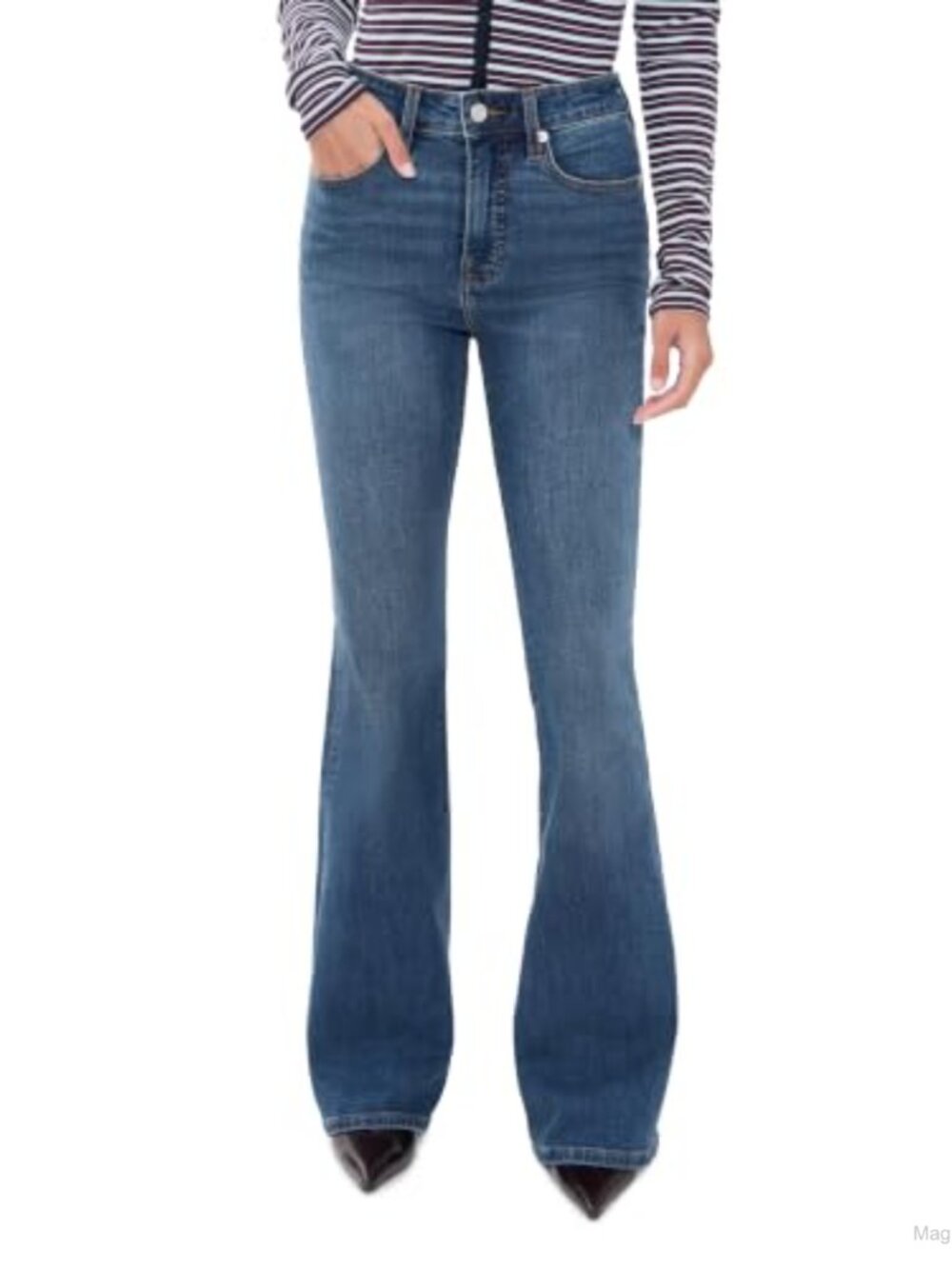Mid Rise Flare Jeans Stretch Denim 5-Pocket Style